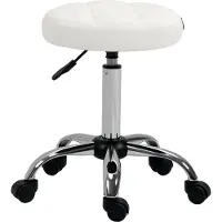 HOMCOM -Rollhocker-Kunstleder, Stahl-Ø35,5 x 51-67H cm-Weiß