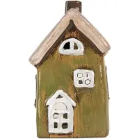 Clayre & Eef Waxinelichthouder Huis 9x7x15 cm Groen Keramiek