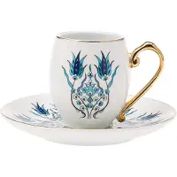 Karaca Iznik - Turkse Koffiesset voor 6 personen - 12 stuks - Traditionele Turkse koffiekopjes set met schotels - porselein - espresso kopjes - mokka kopjes