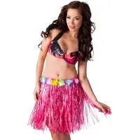Boland Hawaii verkleed rokje - dames - roze - hoela rokje - tropisch - kort 45 cm - verkleedkleding