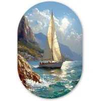 MuchoWow Muurovaal 40x60 cm - Ovale wanddecoratie Zeilschip - Zee - Rotsen - Wolken - Ovalen schilderij - Muurdecoratie woonkamer - Kamer decoratie - Schilderijen - Wandcirkel