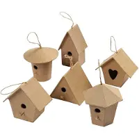 Creativ Company vogelhuisjes 7 cm papier-maché blank 6 stuks