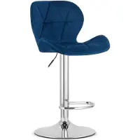 Leobert Barkruk - - West - Marineblauw fluweel / Verchroomd onderstel - 46 x 48,5 x 90-111 cm