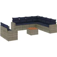 vidaXL 10-delige Loungeset met kussens poly rattan grijs