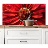 KitchenYeah Spatscherm keuken 120x60 cm - Kookplaat achterwand Close up - Bloem - Quote - Rood - Muurbeschermer - Spatwand fornuis - Hoogwaardig aluminium