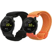 Kwmobile Horlogebandjes geschikt voor Garmin Forerunner 255 / 255 Music / Forerunner 970 / Venu 3 - 2 x Nylon Smartwatch bandje in zwart / oranje.