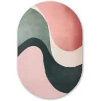 MuchoWow Muurovaal 40x60 cm - Ovale wanddecoratie Abstract - Golven - Sierlijk - Roze - Ovalen schilderij - Muurdecoratie woonkamer - Kamer decoratie - Schilderijen - Wandcirkel