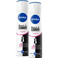 Nivea Black & White Clear Anti-Transpirant Deodorant Spray - Original - Geen witte of gele vlekken - 72 uur bescherming - Antibacterieel - 2 x 150 ml - Voordeelverpakking