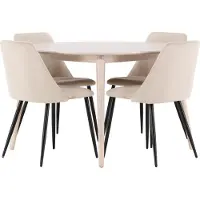 Ebuy24 Flora eethoek tafel Ø120cm en 4 stoelen whitewash, beige.