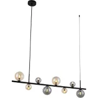 QAZQA Hanglamp zwart met smoke en amberkleurig glas rechthoekig 8-lichts - Monaco