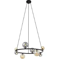 QAZQA Hanglamp zwart met smoke en amber glas rond 8-lichts - Monaco