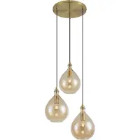 QAZQA Moderne hanglamp goud met amberkleurig glas 3-lichts - Traditional