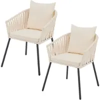 Juskys Touwstoelen - Set van 2 - Incl. Zit- en Rugkussens - Beige
