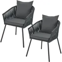 Juskys – Touwstoelen Set van 2 – 58 x 58 x 78 cm – Voorzien Van Afneembare Kussens En Elastisch Vlechtwerk – Voor Terras En Balkon – Donkergrijs Touw