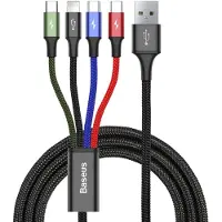 Baseus - kabel - USB kabel 4in1 Lightning / 2x USB Type C / micro USB in nylon vlecht 3,5A 1,2m zwart - (CA1T4-B01)