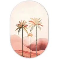 MuchoWow Muurovaal 80x120 cm - Ovale wanddecoratie Palmbomen - Heuvels - Minimalistisch - Zachtroze - Ovalen schilderij - Muurdecoratie woonkamer - Kamer decoratie - Schilderijen - Wandcirkel
