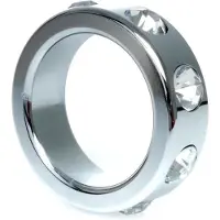 Power Escorts - Metalen Cockring - RVS - Met Witte Diamanten Steentjes - Small - Binnen Dia 3,5 CM - Buiten Dia 4,5 CM