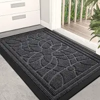 Karma Deurmat 40 x 60 cm, zwaar belastbare vuilvanger, deurmat voor buiten en binnen wasbaar antislip entreetapijt, rubberen achtertapijt, schoenen schraper patio, grijs