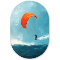 MuchoWow Muurovaal 40x60 cm - Ovale wanddecoratie Kitesurfer - Oranje - Zee - Lucht - Ovalen schilderij - Muurdecoratie woonkamer - Kamer decoratie - Schilderijen - Wandcirkel