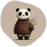 MuchoWow Organische wanddecoratie 40x40 cm - Organisch schilderij Panda - Blauwe bloemen - Zachtheid - Muurdecoratie woonkamer - Kamer decoratie - Schilderijen - Muurcirkel aesthetic