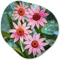 MuchoWow Organische wanddecoratie 60x60 cm - Organisch schilderij Bloemen - Roze - Glasmozaïek - Muurdecoratie woonkamer - Kamer decoratie - Schilderijen - Muurcirkel aesthetic