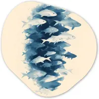 MuchoWow Organische wanddecoratie 40x40 cm - Organisch schilderij Vissen - Minimalistisch - Blauw - Muurdecoratie woonkamer - Kamer decoratie - Schilderijen - Muurcirkel aesthetic