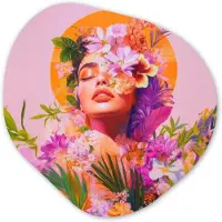 MuchoWow Organische wanddecoratie 90x90 cm - Organisch schilderij Vrouw - Abstract - Cirkel - Bloemen - Muurdecoratie woonkamer - Kamer decoratie - Schilderijen - Muurcirkel aesthetic