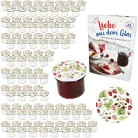 MamboCat Set van 100 stuks, 125 ml, jamglas, inmaakglas, weckglas, To 66, bosbessen, deksel inclusief Diamant-Zucker Gelierzauber receptenboek.