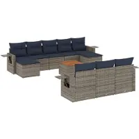 vidaXL 11-delige tuinbankset met kussens, grijs polyrotan