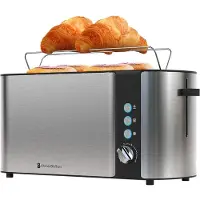 Kitchenbrothers Broodrooster - Toaster - 6 Warmteniveaus - 2 Extra Lange Sleuven - 1520W - RVS/Zwart