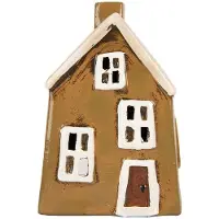 Clayre & Eef Waxinelichthouder Huis 12x8x18 cm Bruin Keramiek