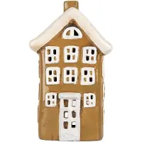 Clayre & Eef Waxinelichthouder Huis 12x8x19 cm Bruin Keramiek