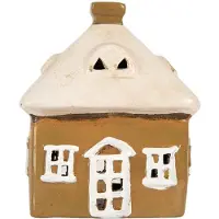Clayre & Eef Waxinelichthouder Huis 12x9x14 cm Bruin Keramiek
