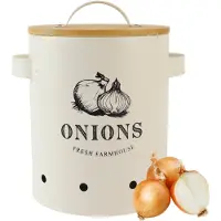 OTIX Uienpot - Creme - Uien - Bewaarpot - met Deksel - Bamboe - Voorraadpotten - Metaal - LIBRA