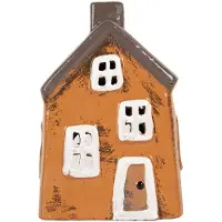 Clayre & Eef Waxinelichthouder Huis 9x7x13 cm Oranje Keramiek