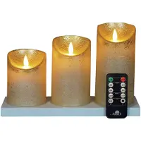 Annas collection 3St Oplaadbare Kaars Wax Goud Rustiek Bewegende Vlam 7,5X10/12,5/15Cm Met Inductie Oplaadstation En Afstandsbediening Anna's Collection