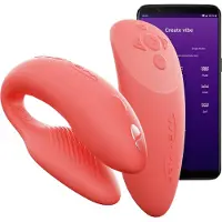 We-vibe Chorus Paar-Vibrator voor clitoris- en G-spotstimulatie met Squeeze Remote, opzetvibrator voor haar en hem, 100% waterdicht, haptische afstandsbediening, app-bediening