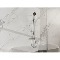 FortiFura Calvi Badkraan - met glijstangset - ronde handdouche - metalen doucheslang - geborsteld RVS PVD (RVS) SW1413851/SW799447/SW706208/SW720222