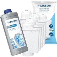 Wessper , 5 stuks waterfilter voor koffiemachines, compatibel met Siemens EQ Series, vervanging 575491 / 467873 / TCZ7003 / Intenza TZ70003 + 1x Ontkalker, 1000ml, espressomachineset
