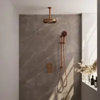 Brauer Stripe inbouw regendouche met 25cm hoofddouche, met plafondarm, glijstang en 3 standen handdouche set 24 koper geborsteld PVD