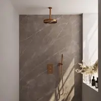 Brauer Stripe inbouw regendouche met 25cm hoofddouche, plafondarm en staafhanddouche set 15 koper geborsteld PVD