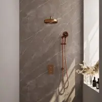 Brauer Stripe inbouw regendouche met 25cm hoofddouche, met gebogen muurarm, glijstang en 3 standen handdouche set 23 koper geborsteld PVD