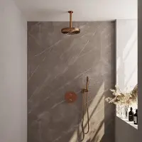 Brauer Stripe inbouw regendouche rond met 25cm hoofddouche, plafondarm en staafhanddouche set 39 koper geborsteld PVD