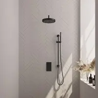 Brauer Stripe inbouw regendouche met 25cm hoofddouche, met gebogen muurarm, glijstang en staafhanddouche set 20 zwart mat