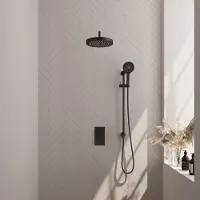 Brauer Stripe inbouw regendouche met 25cm hoofddouche, met gebogen muurarm, glijstang en 3 standen handdouche set 23 zwart mat