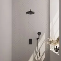 Brauer Stripe inbouw regendouche met 25cm hoofddouche, gebogen muurarm en 3 standen handdouche set 17 zwart mat