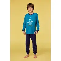 Woody pyjama jongens/heren - groenblauw - duif - 252-10-PLE-Z/795 - maat 128