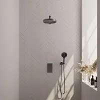 Brauer Stripe inbouw regendouche met 25cm hoofddouche, rechte muurarm en 3 standen handdouche set 16 gunmetal geborsteld PVD