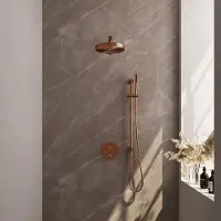 Brauer Stripe inbouw regendouche rond met 25cm hoofddouche, rond met rechte muurarm, glijstang en staafhanddouche set 43 koper geborsteld PVD