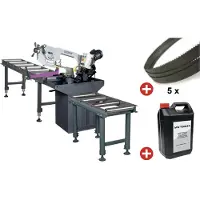 Optimum Metaalbandzaag 0-60° zaagcapaciteit rond 225 mm 1,1 kW 400V incl. 2 rollenbanen 1M-2M 5 lintzagen 1 bus koelmelk S275P PACK 2